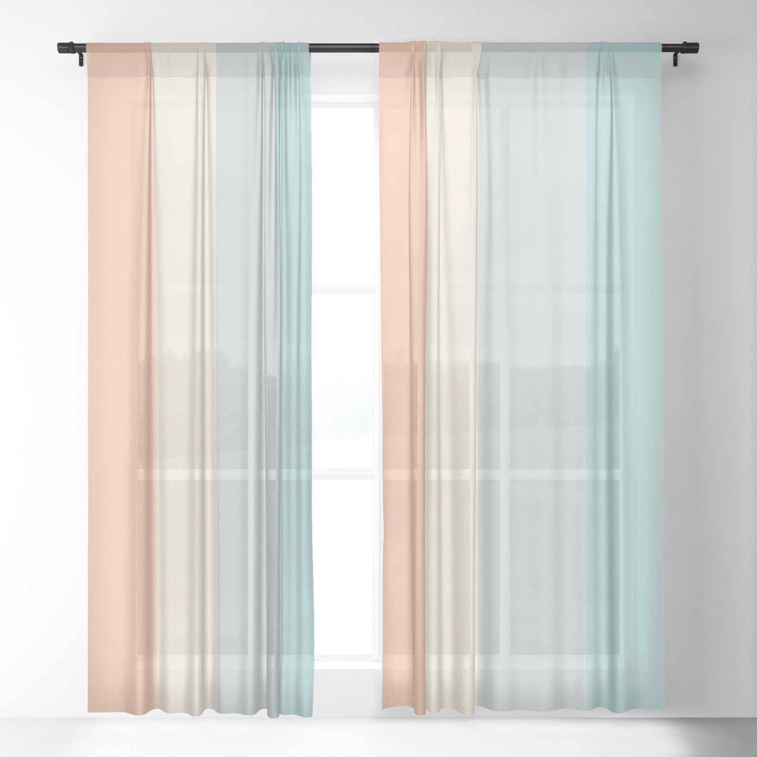 Striped Color Pattern Red Orange Grey Green Sheer Curtain