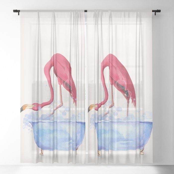 Flamingo in the Bathtub (The Bathtub Series) Sheer Curtain