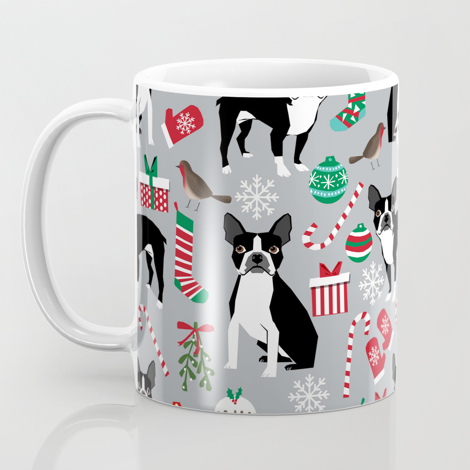 Boston Terrier Christmas Holiday Pattern Design Dog Breed Gifts Pet Friendly Home Decor Coffee Mug By Petfriendly Society6