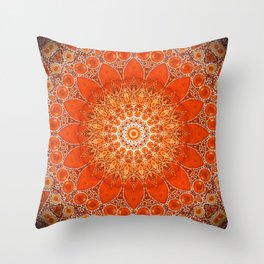 Detailed Orange Boho Mandala Throw Pillow