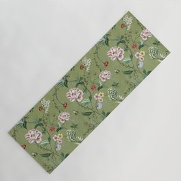 Chinoiserie Regency green, florals Yoga Mat | Vintage, Retro, Butterfly, Roses, Boudoir, Chinoiserie, Bridgerton, Florals, Pretty, Sage 