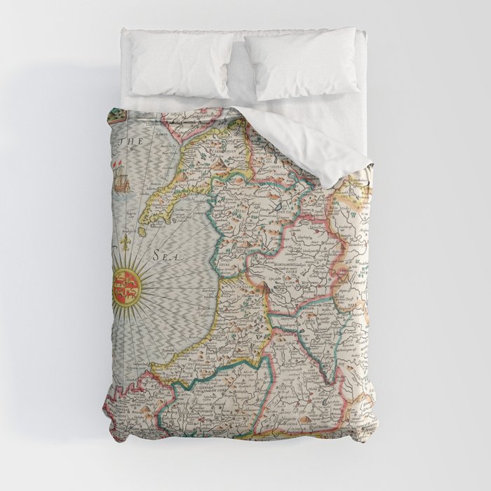 Vintage map of Wales Duvet Cover