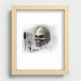 Time to Rock, Skull in silver metal with microphone, music motivation Recessed Framed Print