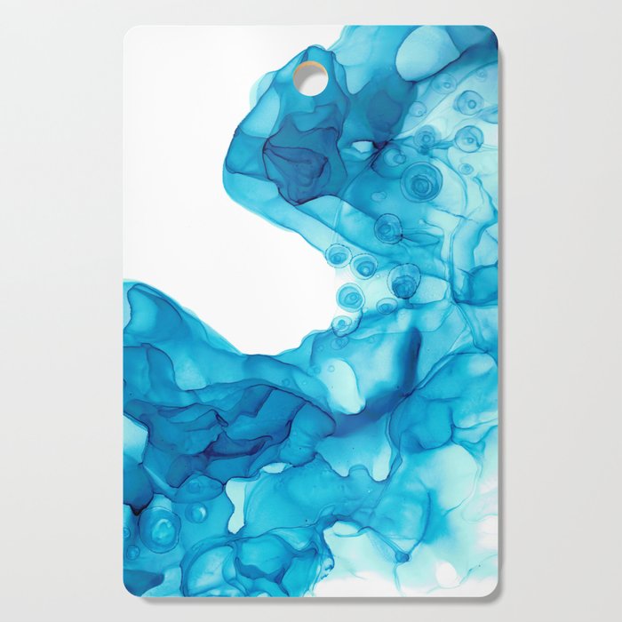 Ocean Blue 4322-1 Modern Abstract Alcohol Ink Painting by Herzart Cutting Board