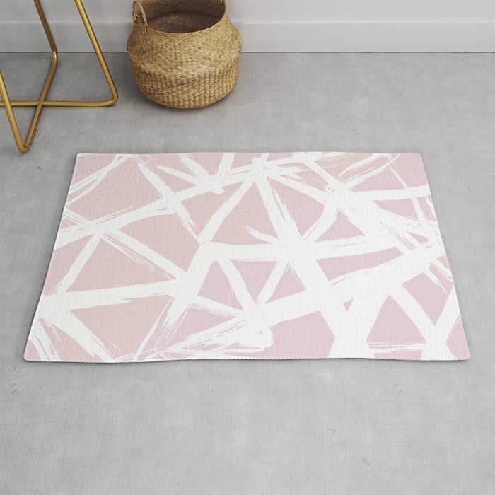 Modern white abstract geometric brushstrokes pastel light pink Rug