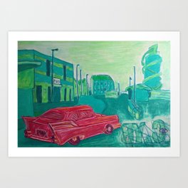 Redcar By Sea... the horror of the bad pun! Art Print | Seaside, Redcar, Pun, Car, Drawing, Red, Green, Clasiccar 