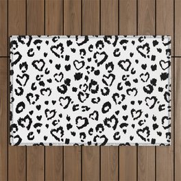 White & Black Leopard Hearts Outdoor Rug