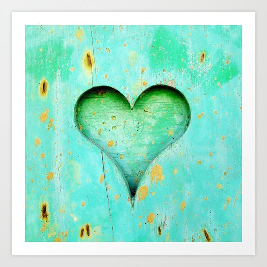 Blue Peeling Paint Wood Heart Art Print