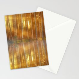 Mirrored lake reflection of morning aspen trees in the morning fog and sunshine nature landscape magical realism photograph / photography Stationery Card