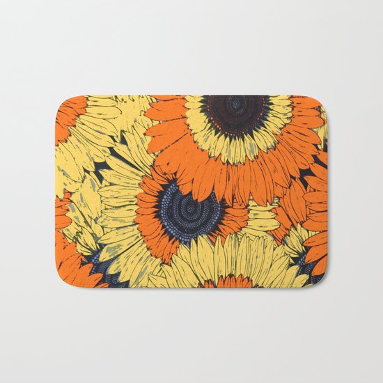 Abstracted Orange Yellow Deco Sunflowers Bath Mat