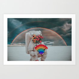 Astronaut and rainbow Art Print