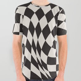 Abstract Black and Beige Checkered Pattern All Over Graphic Tee