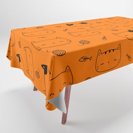 Orange and Black Doodle Kitten Faces Pattern Tablecloth