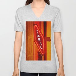 Tobacco shop sign at night | French Bureau de Tabac | Cigar store in France V Neck T Shirt