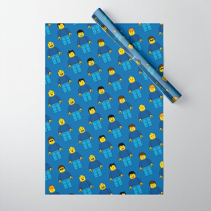 Building Blocks People, Blue Brick Characters Wrapping Paper