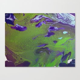 Fluid Art Acrylic Painting, Pour 12, Green, Purple, & Light Blue Blended Colors Canvas Print