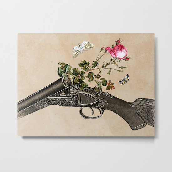 One Gun, One Rose, Two Moths Metal Print