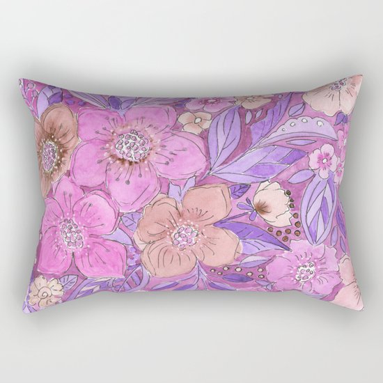 Watercolor . Pink flowers . Rectangular Pillow