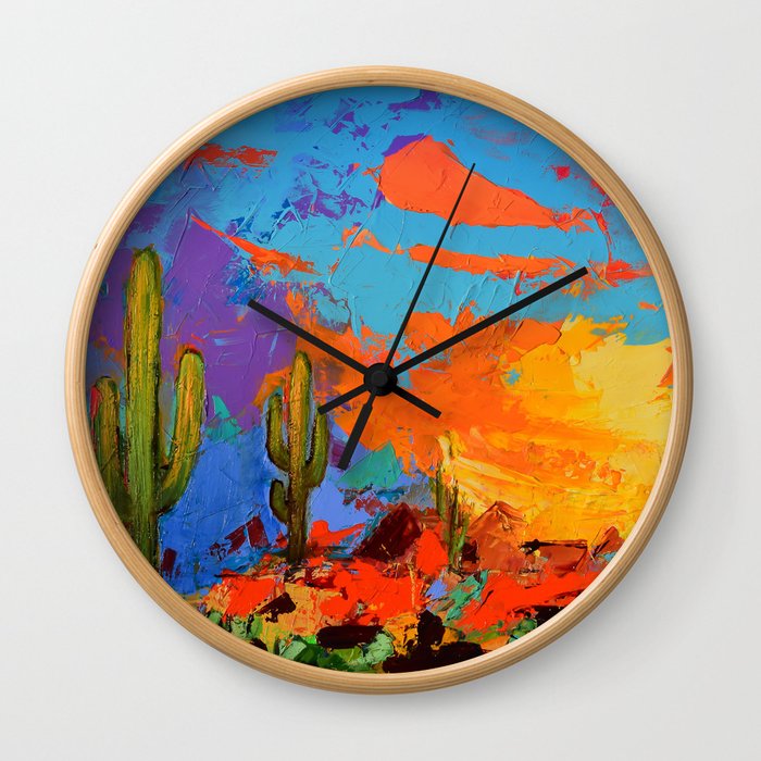 Saguaros Land Sunset Wall Clock