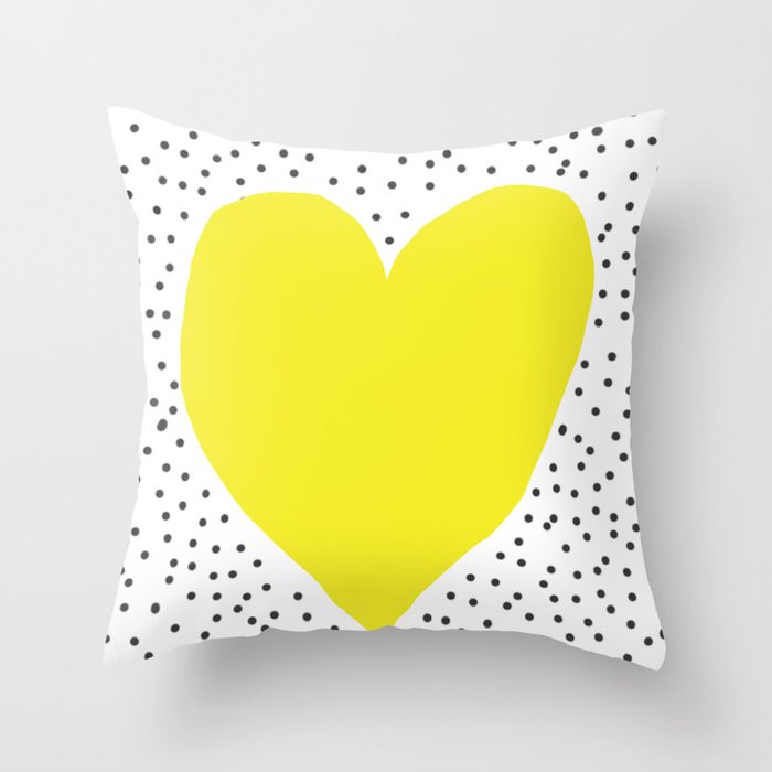 Yellow heart with grey dots around Throw Pillow