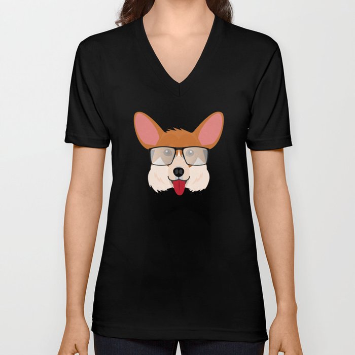 Dog With Glasses Puppy Cute Music V Neck T Shirt