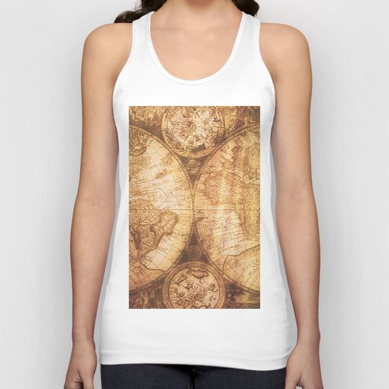 Antique World Map on Wood Unisex Tank Top