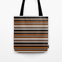 [ Thumbnail: Brown, Grey, and Black Colored Lines Pattern Tote Bag ]