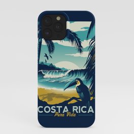 Costa Rica Retro Vintage Travel Poster Toucan Wave Surf Palm Trees iPhone Case