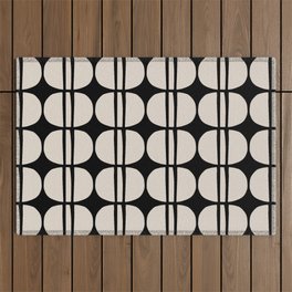 Mid Century Modern Geometric Pattern 157 Mid Mod Black and Linen White Outdoor Rug