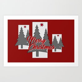 Tree Merry Christmas grey red III Art Print