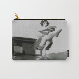 Classical Ballet Toe Pointe technique on the hood of classic car black and white photograph / art photography Carry-All Pouch