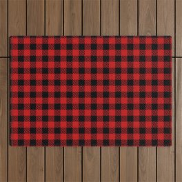 Black Red Buffalo Plaid Pattern Outdoor Rug