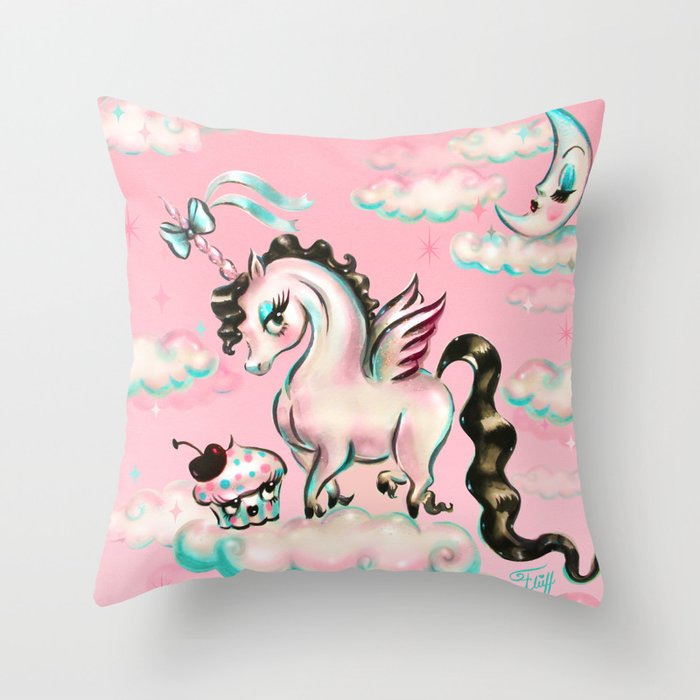 Baby Unicorn Pegasus with Cupcake Throw Pillow