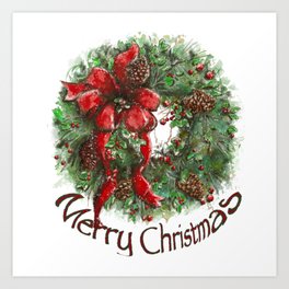 Merry Christmas Original Wreath Art Print
