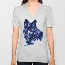 Blue Wolf V Neck T Shirt