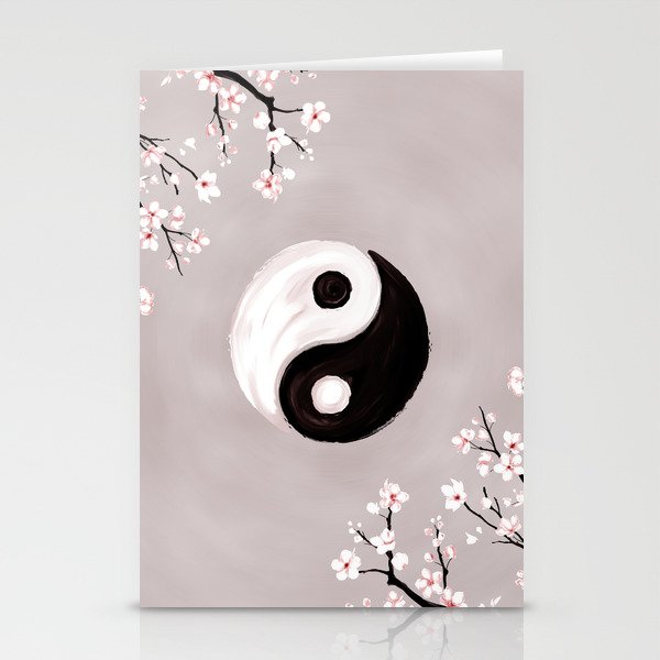 Yin Yang and Sakura Blossom Stationery Cards