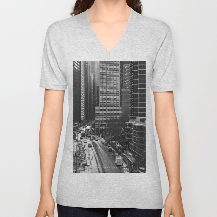 New York City | Black and White Street Views | Travel Photography V Neck T Shirt