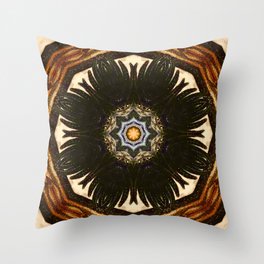 Shield / Black Feather Wing Wood Brown Wheel Star Beige Circle Mandala Throw Pillow