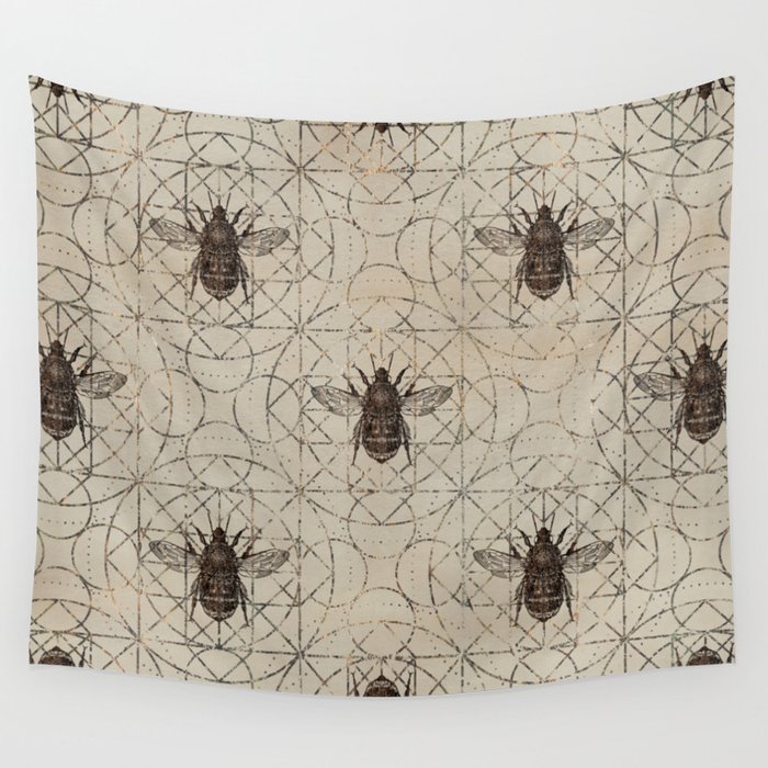 Bumble Bee  on sacred geometry pattern Wall Tapestry