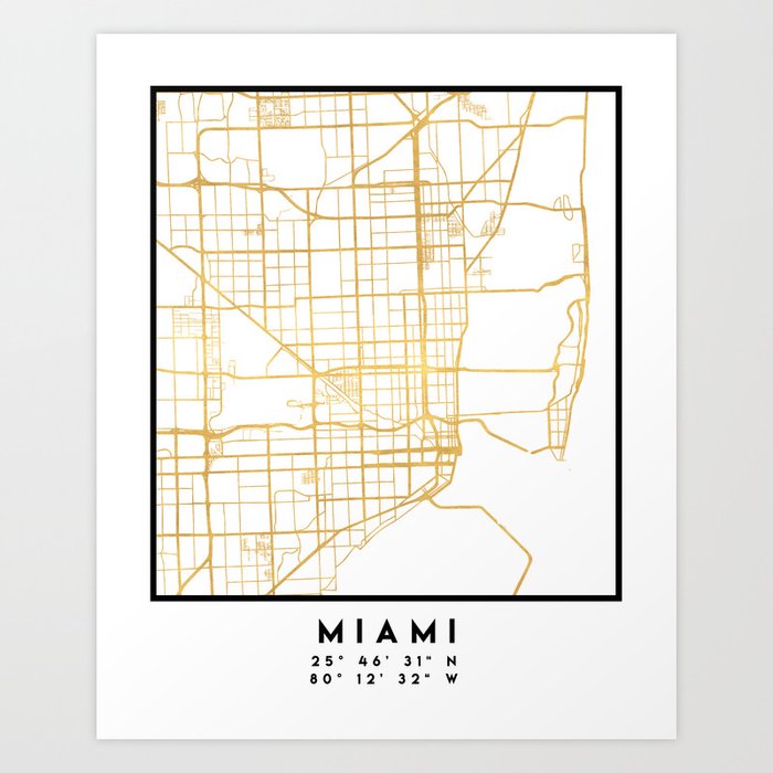 MIAMI FLORIDA CITY STREET MAP ART Art Print