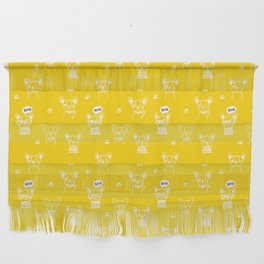 Yellow and White Hand Drawn Dog Puppy Pattern Wall Hanging