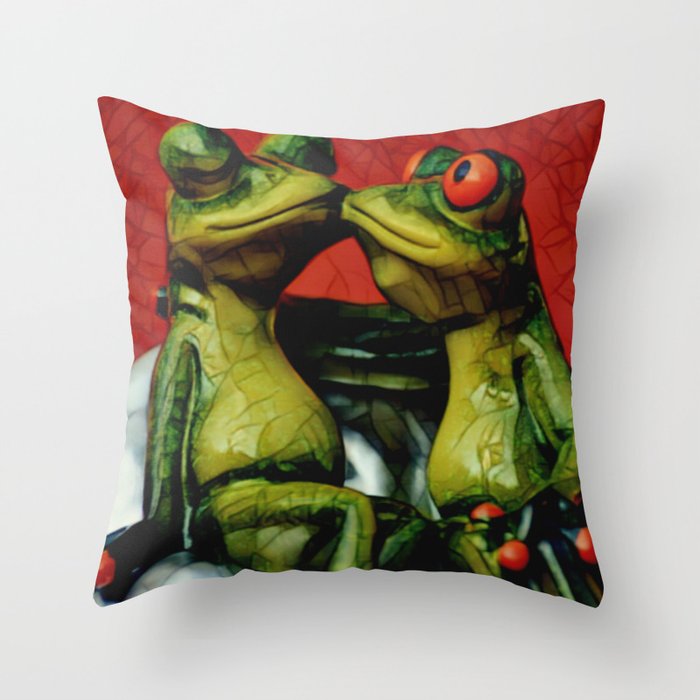 Two Frogs Romantic Kissing Throw Pillow