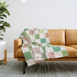 Green & Beige Neutral Checker Throw Blanket
