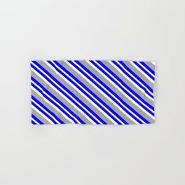 [ Thumbnail: Blue, White, and Dark Grey Colored Lined/Striped Pattern Hand & Bath Towel ]