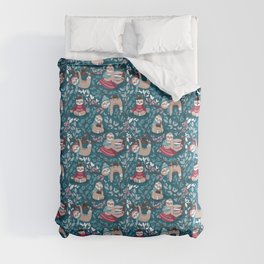 Hygge sloth // turquoise and red Comforter