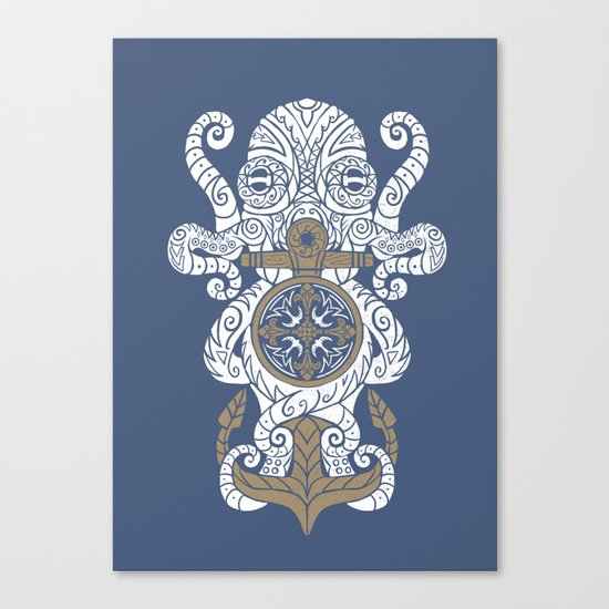 Octopus anchor and compass in tribal style Canvas Print