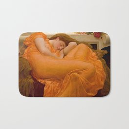 FLAMING JUNE - FREDERIC LEIGHTON Bath Mat | Nude, Sleep, Orange, Art, Nature, Sleepingbeauty, Fineart, Painting, Witch, Floral 