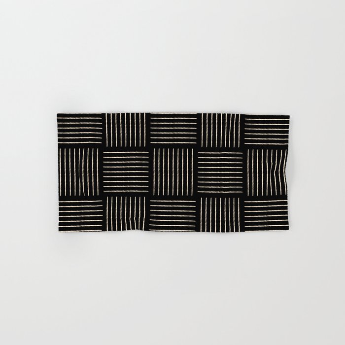 Stripes Squares Stitched Pattern Checkerboard Black Beige Hand & Bath Towel