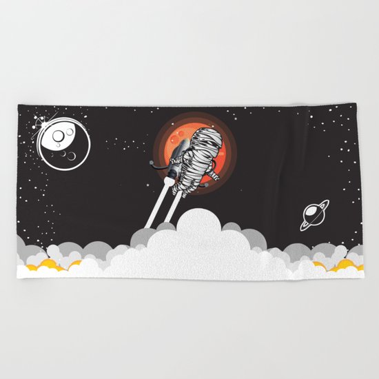 Mummy on Space Journey Beach Towel