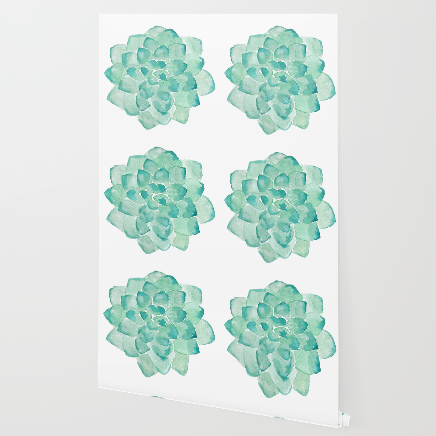 Watercolor Succulent Print In Seafoam Green Wallpaper By Peggieprints Society6